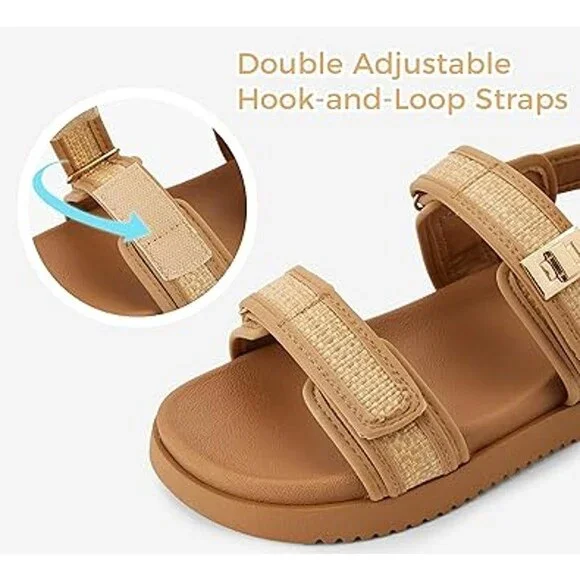 Lucky Step Womens Size 7.5 Tan Hook Loop Open Toe Double Strap Sandal Shoes - Picture 4 of 7